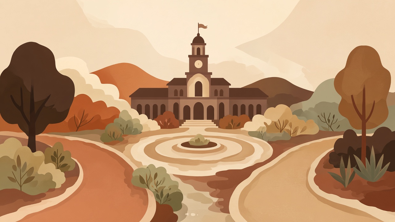 Soft illustration of civic pathways linking town, donors, and residents.